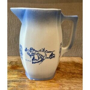 Antique Blue & White Dutch Girl Pitcher Ironstone Creamer Windmill Ombre Glaze